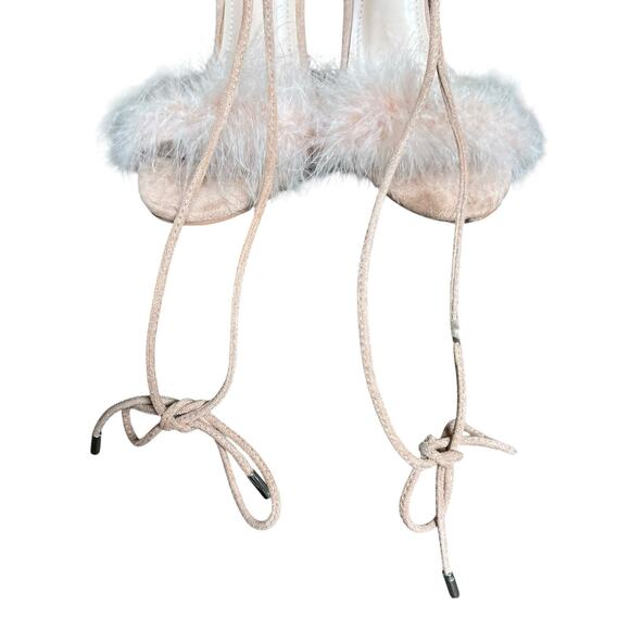 Simmi London Tan Beige Suede Stiletto Heel Feathered Sandals Size 8 - Picture 11 of 14